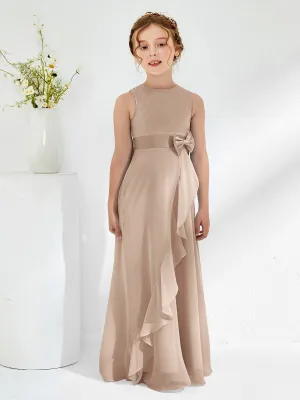 Bateau Neckline Ruffle Junior Bridesmaid Gowns Taupe