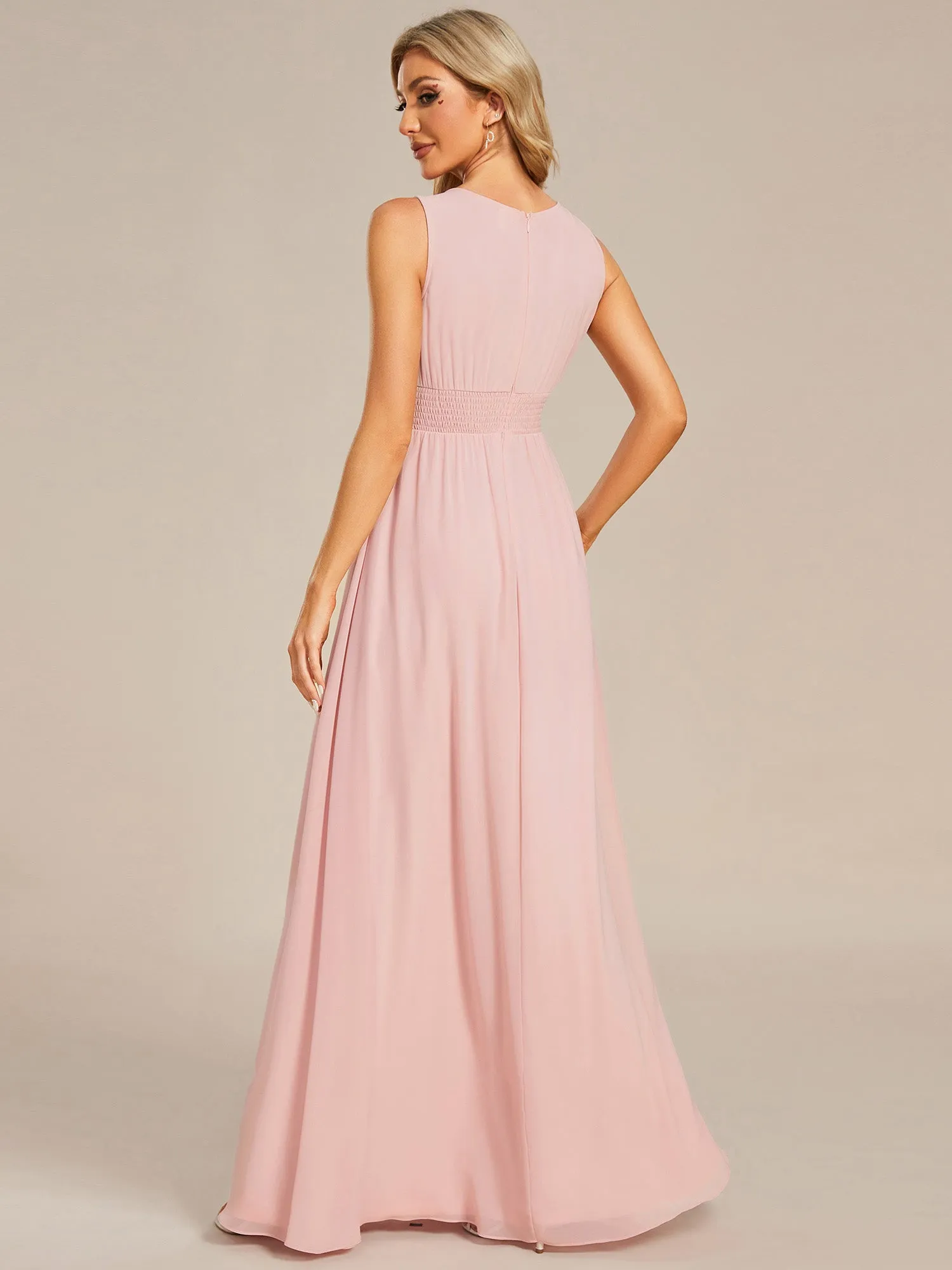 Elegant Sleeveless Pleated Sequin Wholesale Bridesmaids Dress