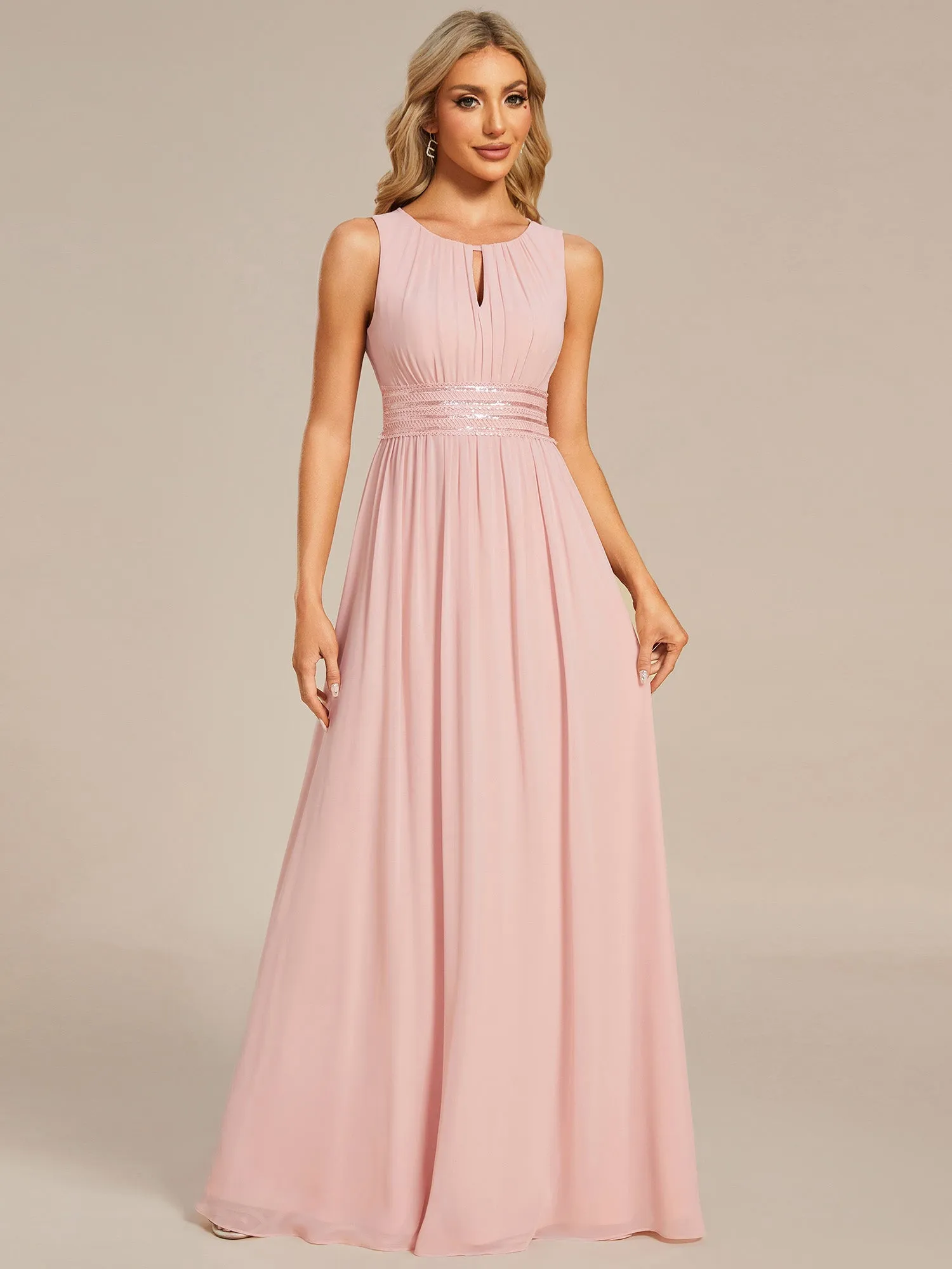 Elegant Sleeveless Pleated Sequin Wholesale Bridesmaids Dress