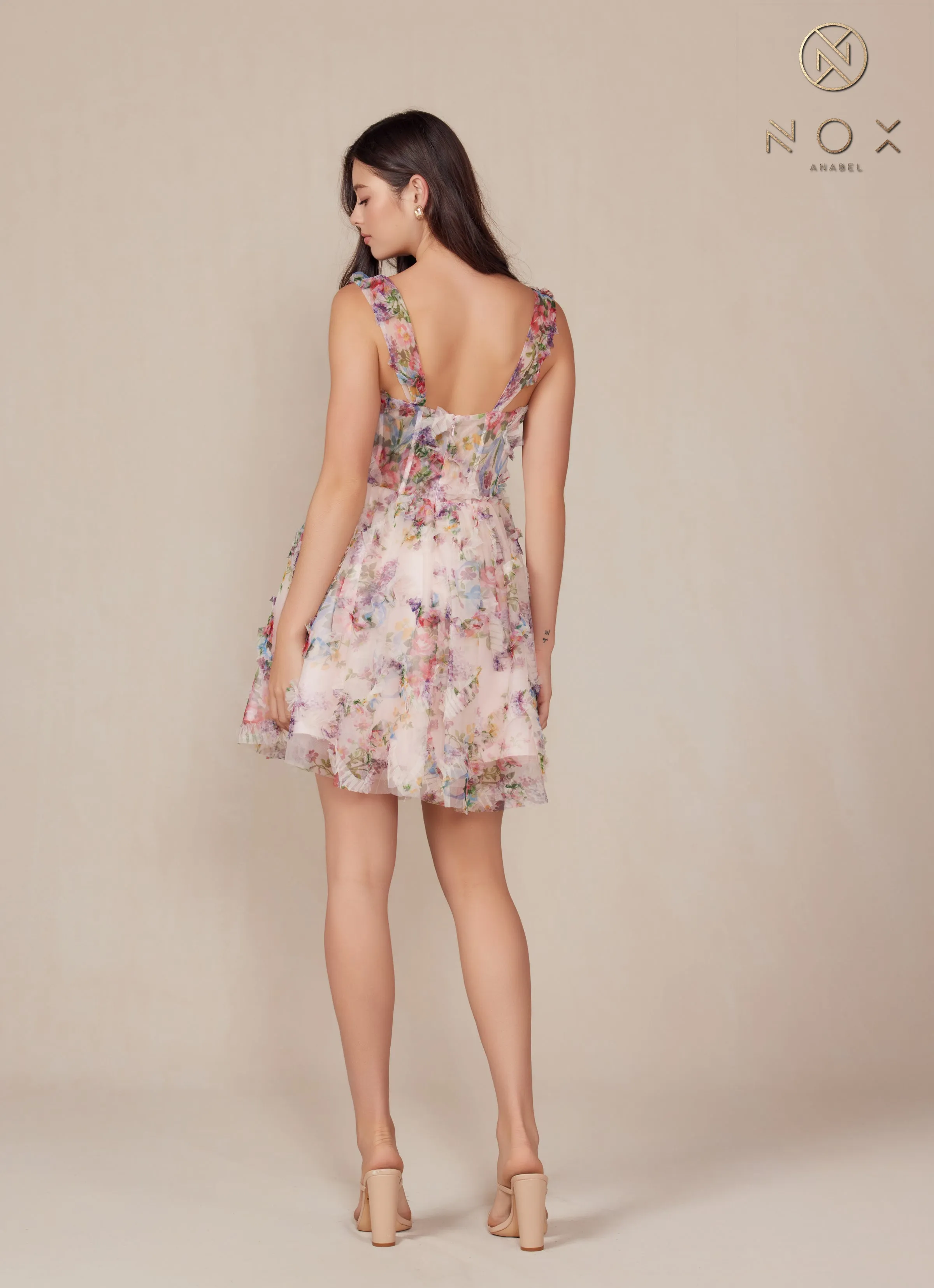 Floral Print Short Sleeveless Dress by Nox Anabel S849