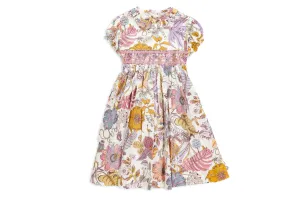 Hand Embroidered Dress in Liberty Lavender Fabric