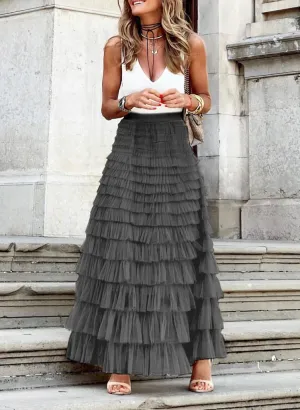 Last true angel maxi tiered frilled skirt Charcoal