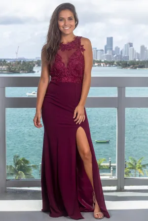 Wine Embroidered Top with Side Slit